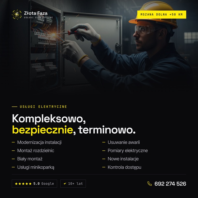 Grafika reklamowa Złota-Faza - oferta usług elektrycznych